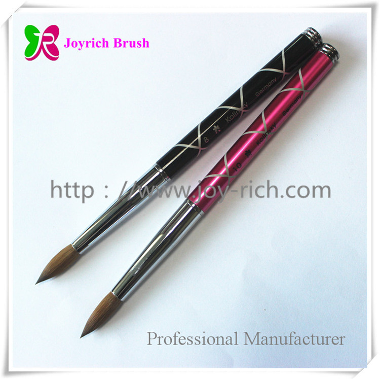 JRA21--Pink metal handle with laser engraving kolinsky hair acrylic nail brush